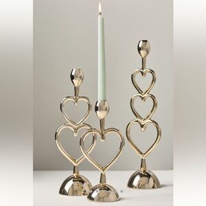 Anthropologie Handcrafted Gold Heart Candleholder | Large | Champagne | NIB